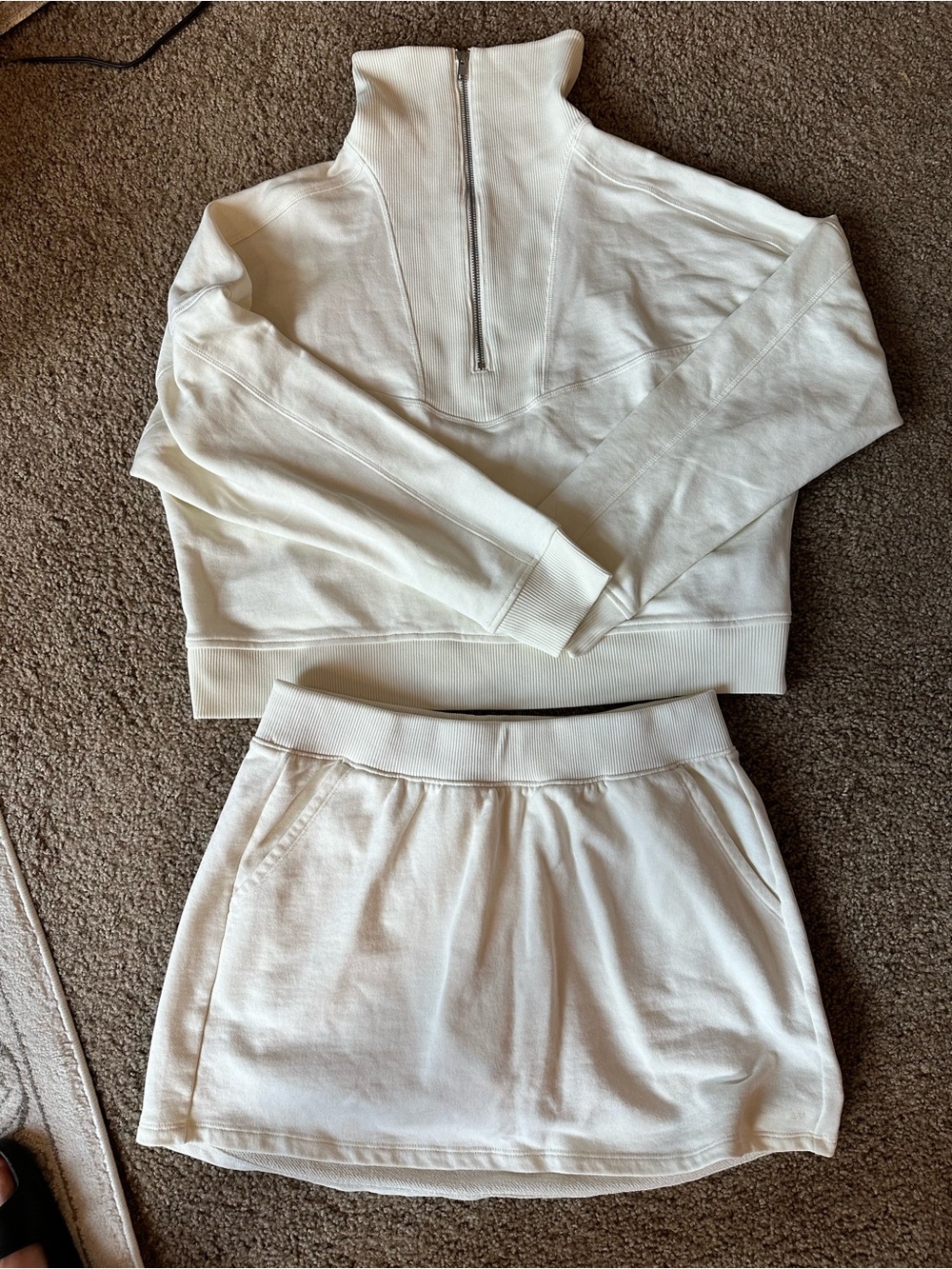 Athletic Works Cream Zip-Up Pullover & Mini Skirt Set